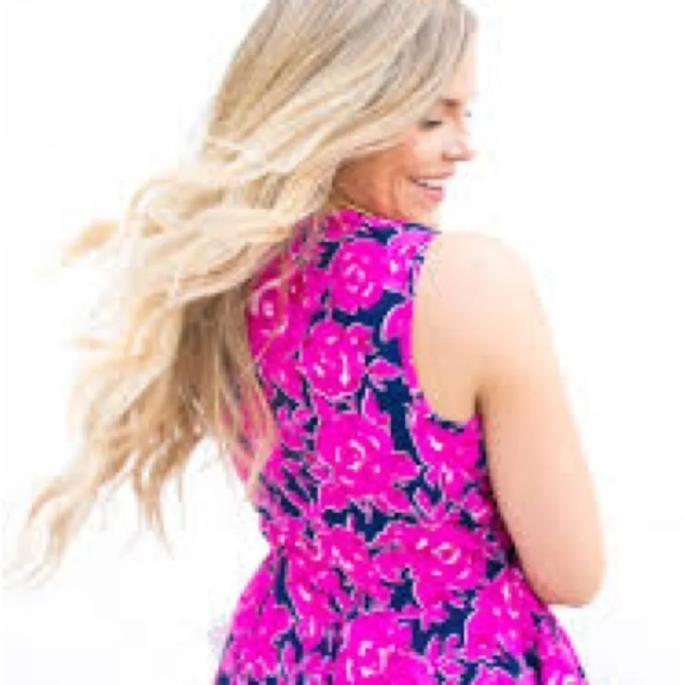 Maison Jules fit flare mini dress size small hot pink Fuscia navy blue Vacation - Picture 5 of 16